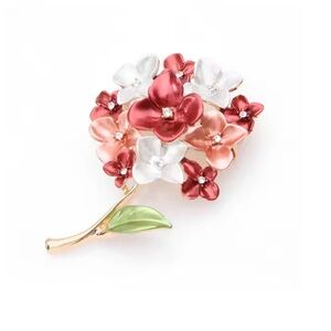 Vintage Floral Bouquet Brooch – Red White Flower Pin with Rhinestones